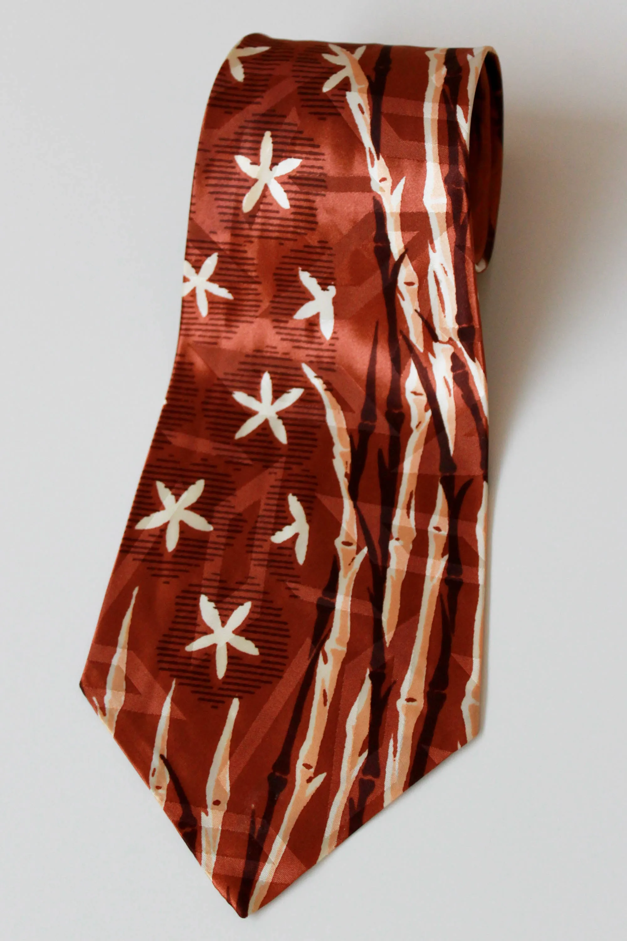 1940s Brown Floral Print Rayon Necktie