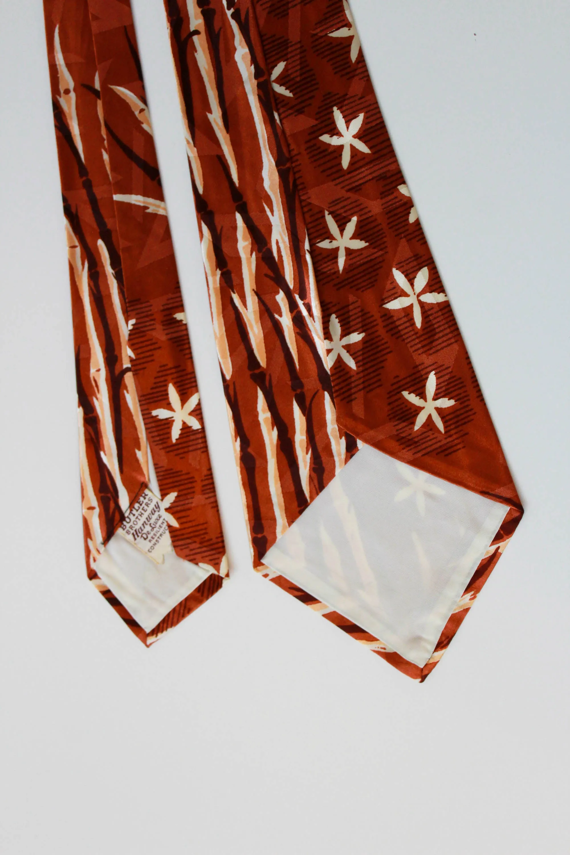 1940s Brown Floral Print Rayon Necktie