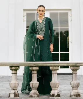 3 Piece - Embroidered Raw Silk Suit