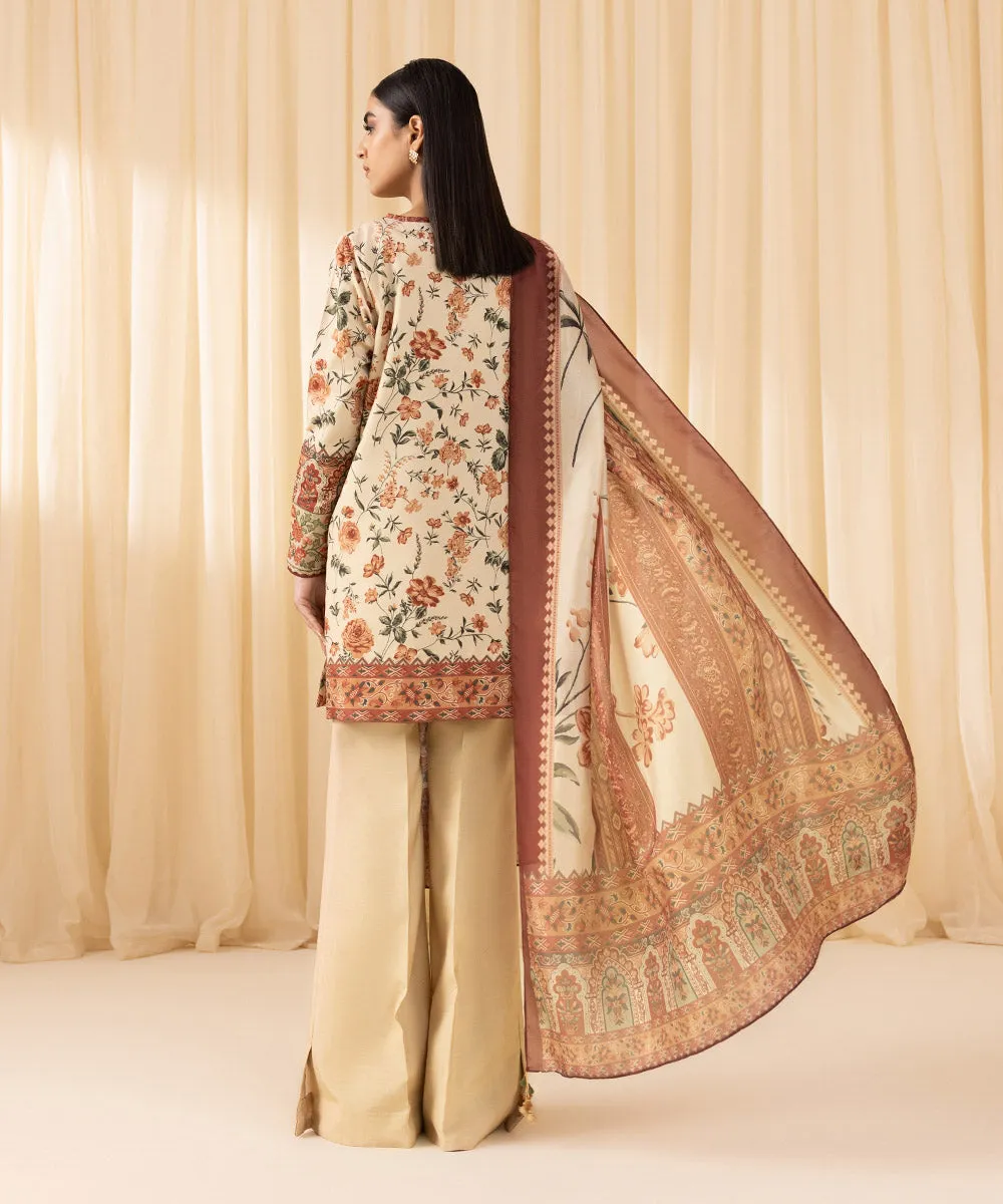 3 Piece -  Embroidered Silk Suit