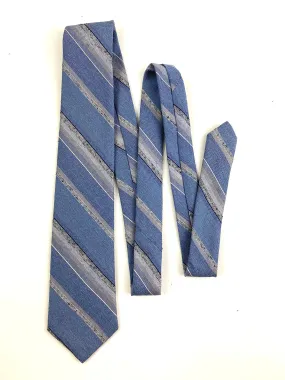 80s Deadstock Necktie, Men's Vintage Blue Grey Diagonal Stripe Tie, NOS