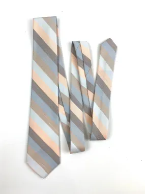 80s Deadstock Necktie, Men's Vintage Grey & Salmon Pink Stripe Tie, NOS