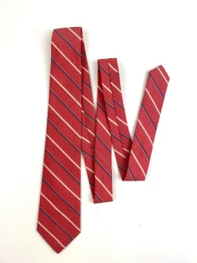 80s Deadstock Necktie, Men's Vintage Red/ Blue Diagonal Stripe Tie, NOS