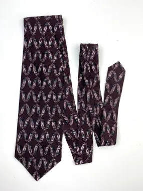 90s Deadstock Silk Necktie, Men's Burgundy Micro Dot Wave Pattern Tie, NOS