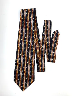 90s Deadstock Silk Necktie, Men's Vintage Black/ Brown Abstract Pattern Tie, NOS