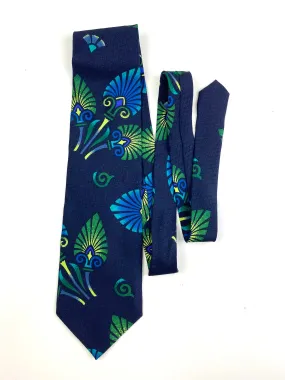 90s Deadstock Silk Necktie, Men's Vintage Blue/ Green Polynesian Tiki Pattern Tie, NOS