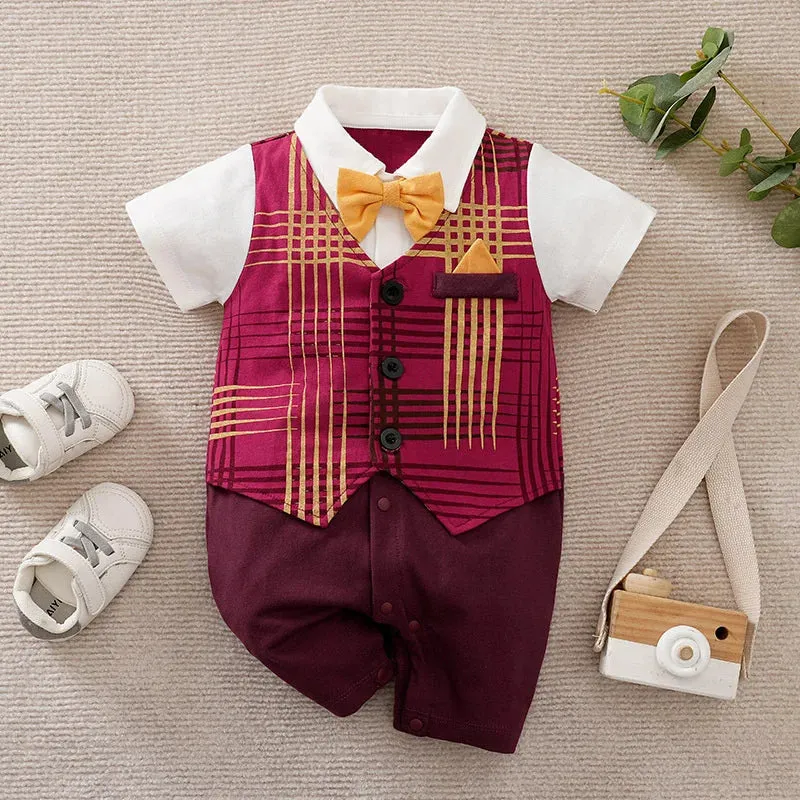 Baby Boy Necktie Striped Wedding Romper