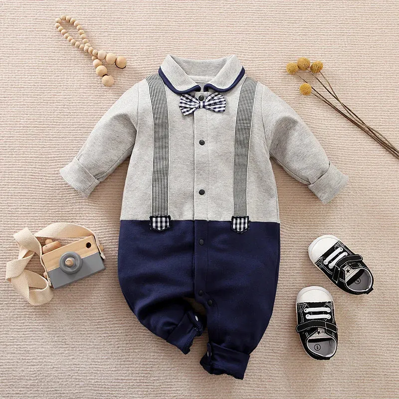 Baby Boy Necktie Striped Wedding Romper