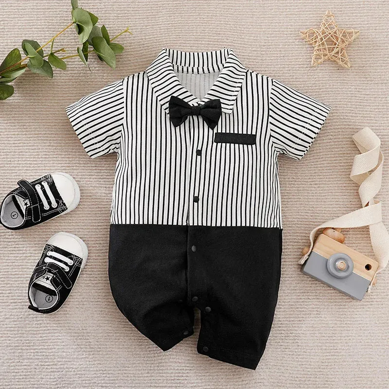 Baby Boy Necktie Striped Wedding Romper