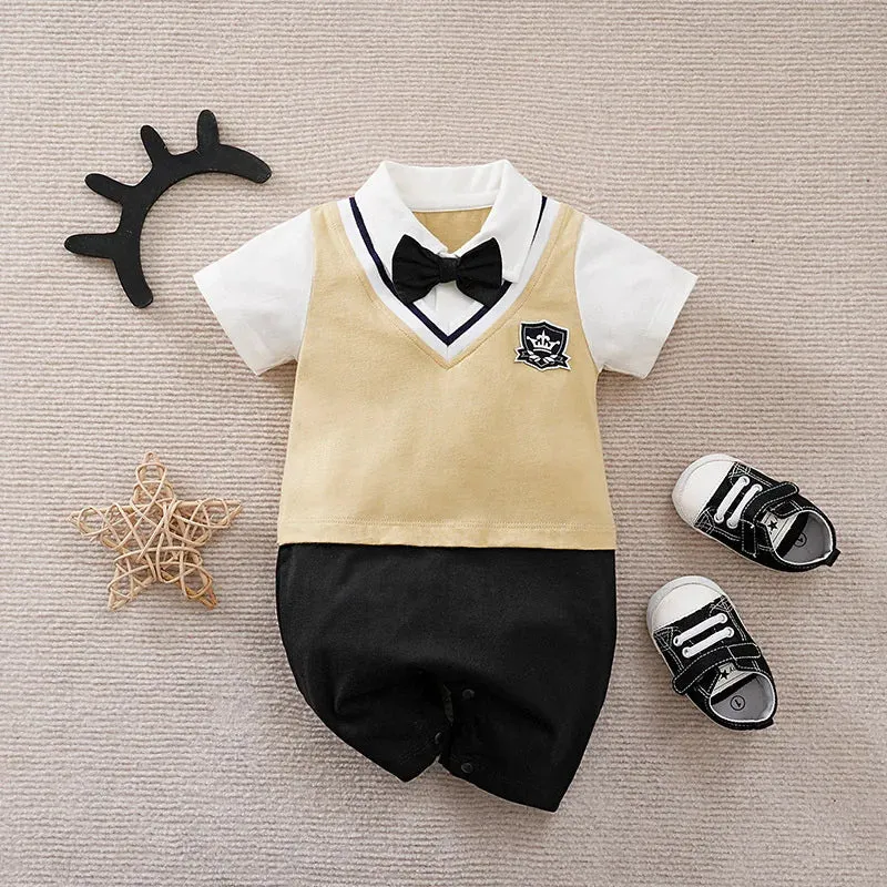 Baby Boy Necktie Striped Wedding Romper