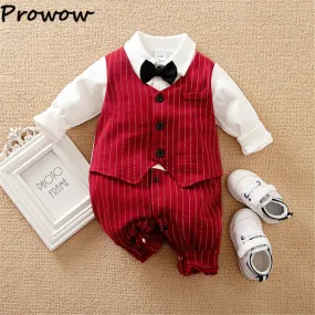 Baby Boy Necktie Striped Wedding Romper