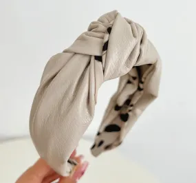 BEIGE LEATHER KNOT HEADBAND