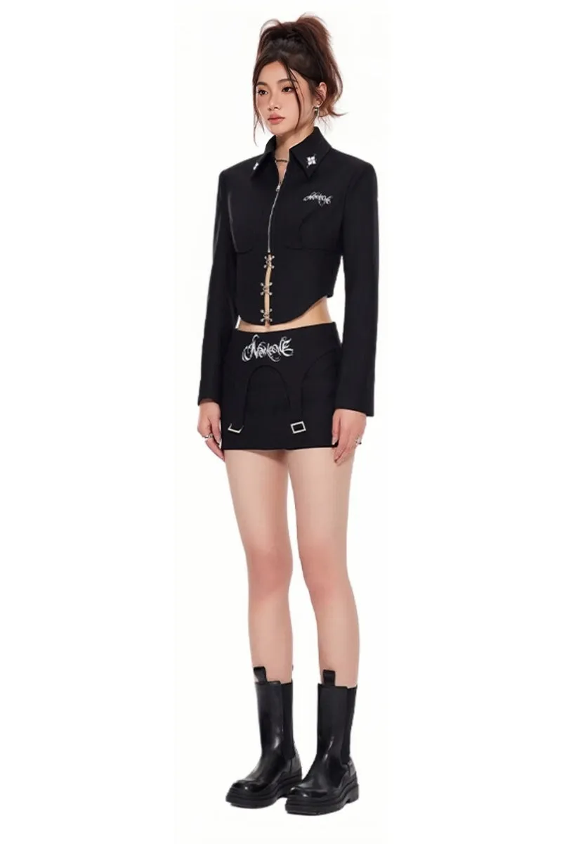 Fitted Short Suit Jacket with Cross Design