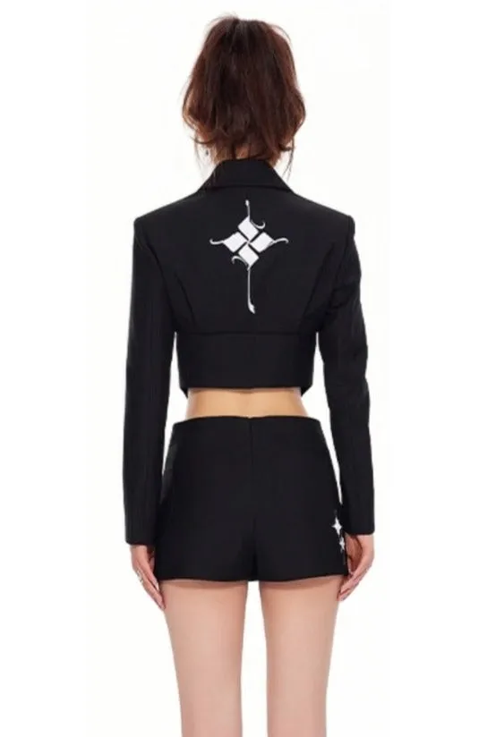 Fitted Short Suit Jacket with Cross Design