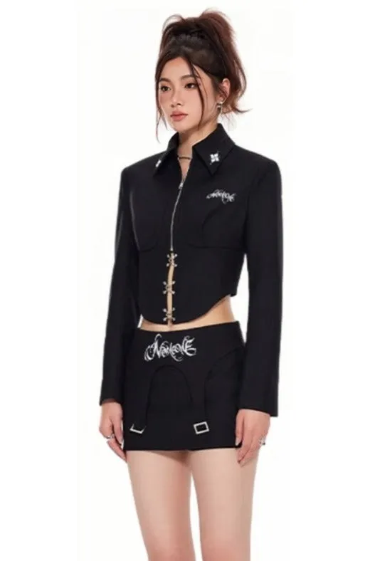 Fitted Short Suit Jacket with Cross Design