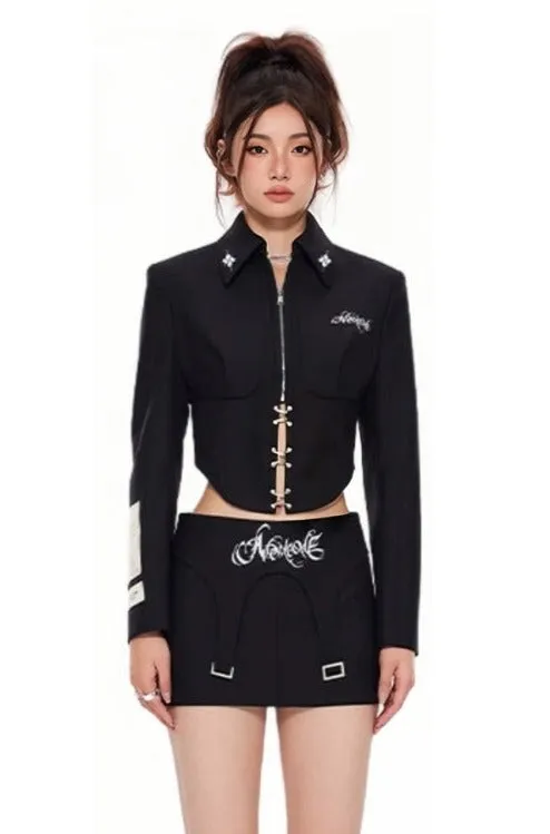 Fitted Short Suit Jacket with Cross Design