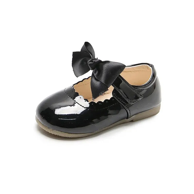 Girls Mary Jane Party Shoes with Satin Bow - Black