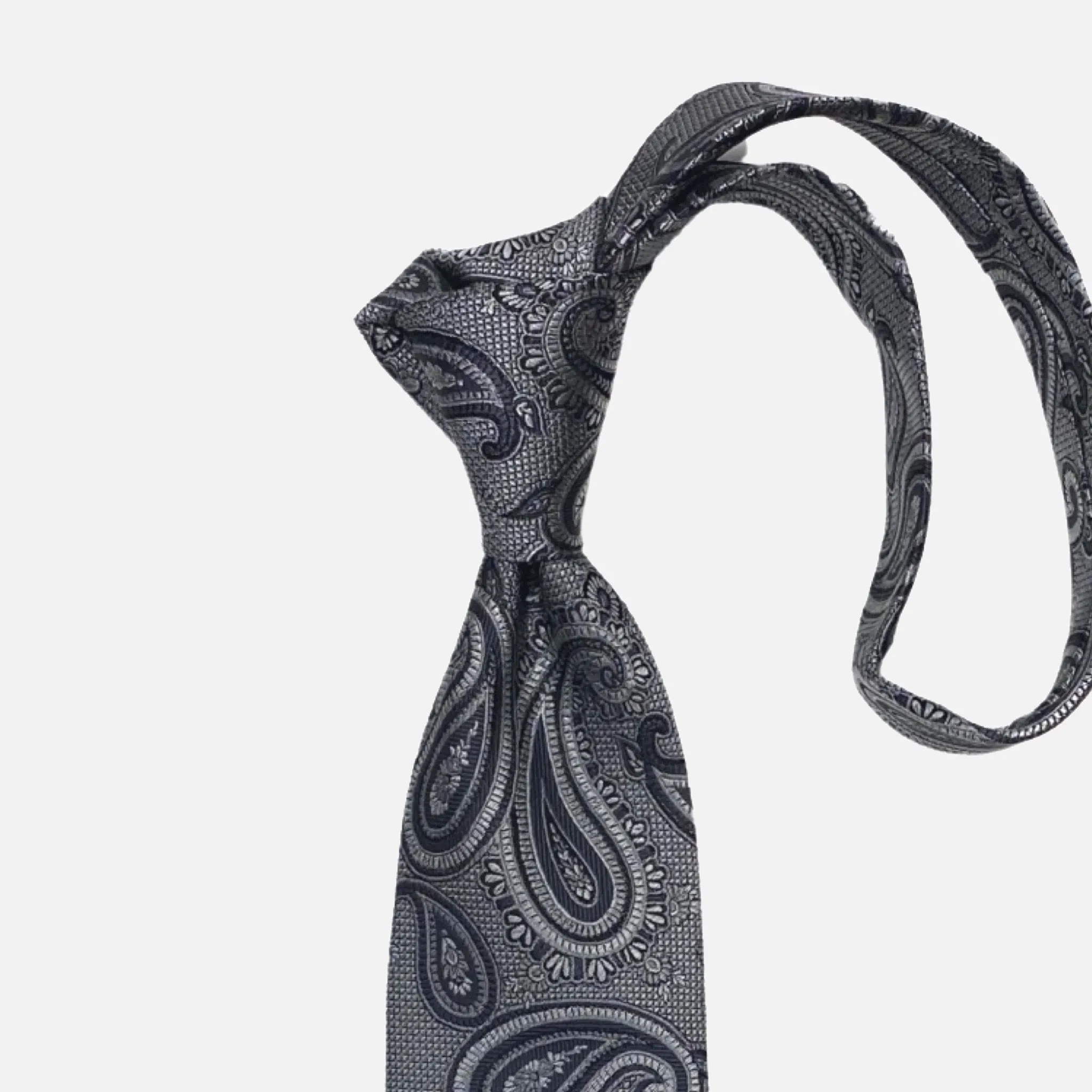 Premium Silk Necktie by JZ Richards - Silver Paisley Elegance, Handmade in the USA