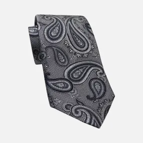 Premium Silk Necktie by JZ Richards - Silver Paisley Elegance, Handmade in the USA