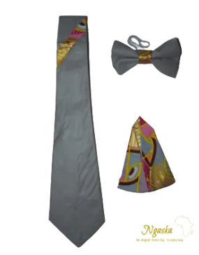 Starlight Silver & Playful Pink Swirls Necktie & Bowtie Set NBP3